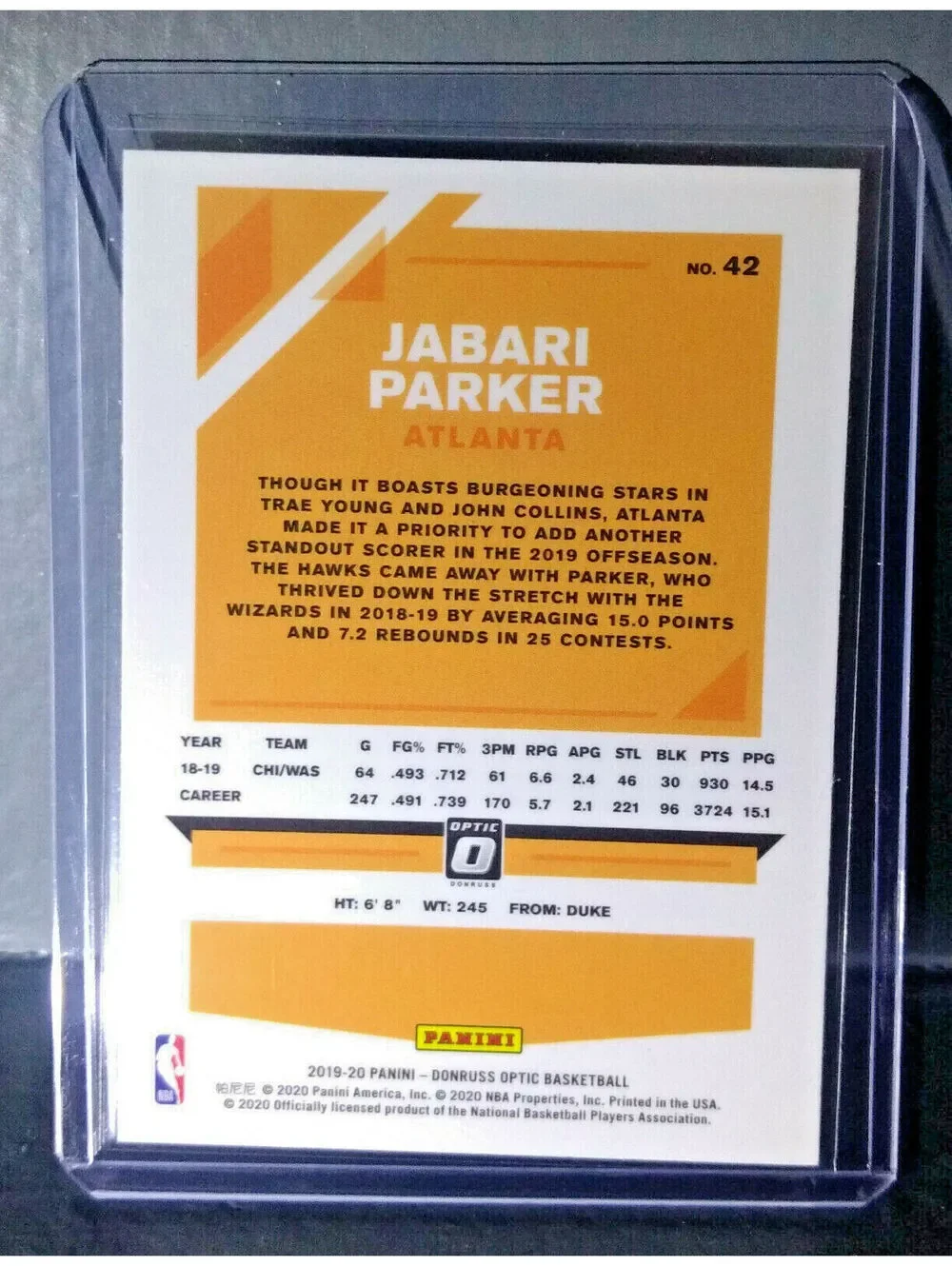 Jabari Parker 2019-20 Panini Donruss Optic #42 Basketball Card